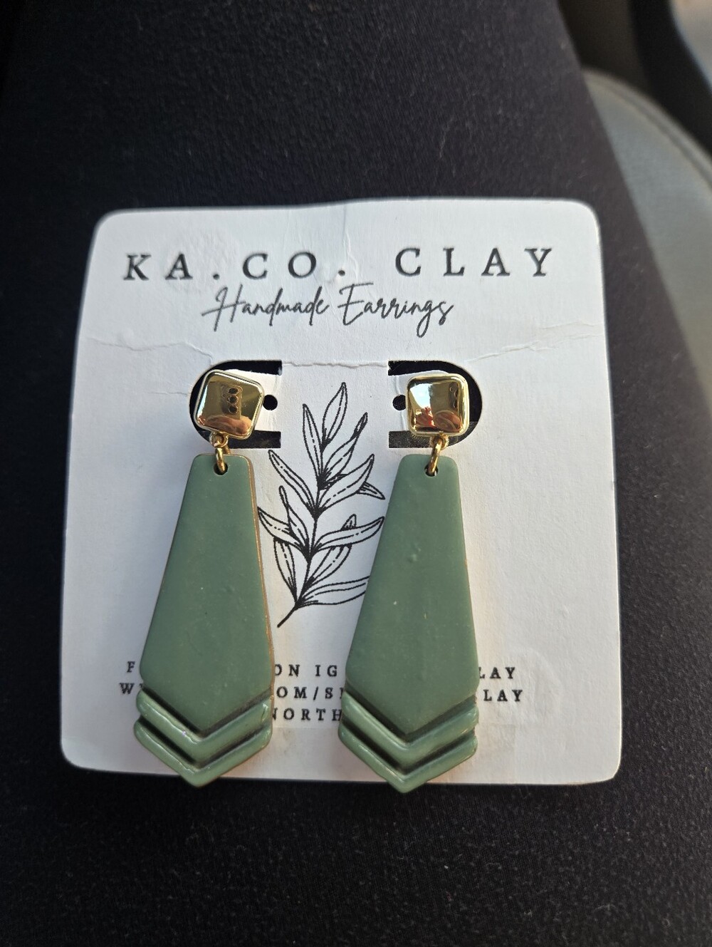 Sage Green Geometric Drop Earrings with Gold Accents